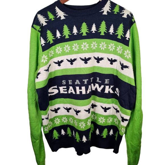 Seattle Seahawks Christmas Sweater Mens XXL 2XL NFL Team Apparel Football Warm - Picture 1 of 4